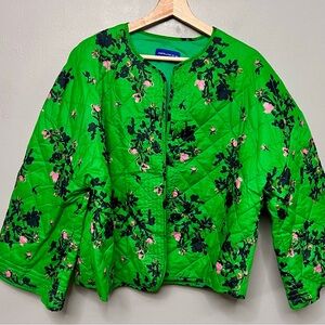 Constellation Of Yes Floral Print Green Quilted Jacket Short Kimono Size Large